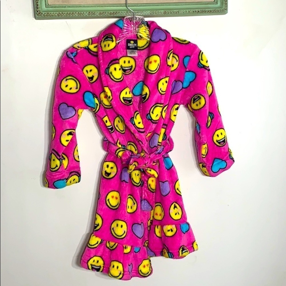 Smiley world fleece pink emoji house robe & belt girls size 6